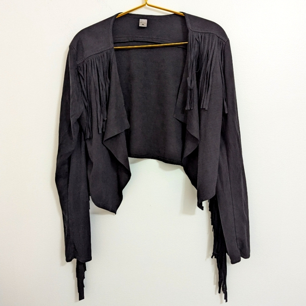 Fornia M/L Black Western Shrug Jacket with Fringe Details